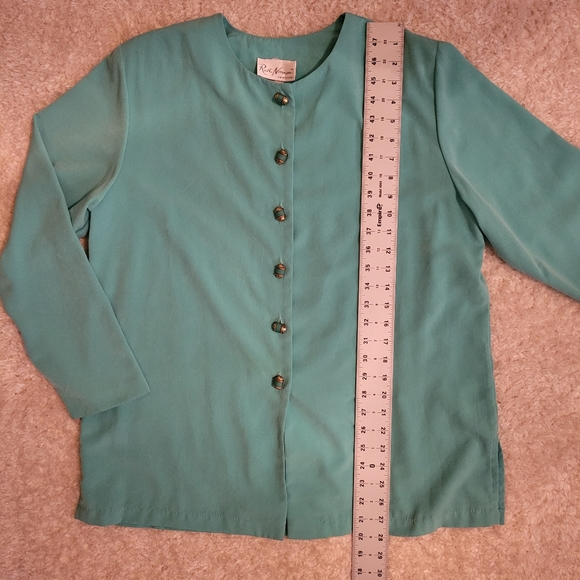 Ruth Norman lightweight turquoise blazer with gold buttons size medium - Picture 7 of 11